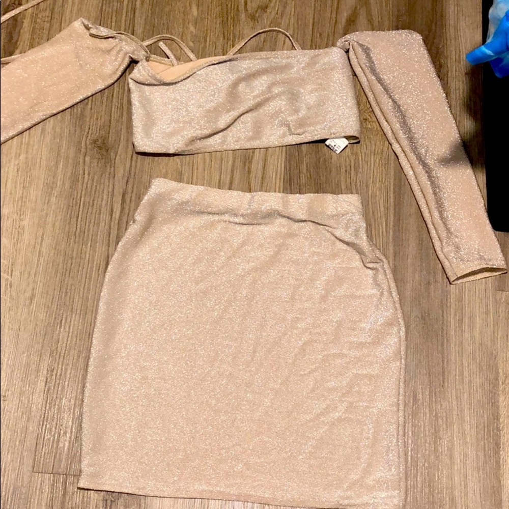 Champagne sparkle 2 piece skirt set